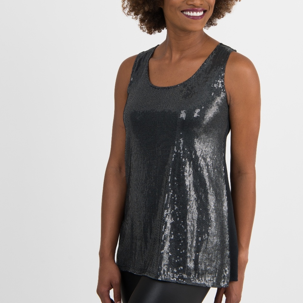 Sequin Front Tank Top - Black